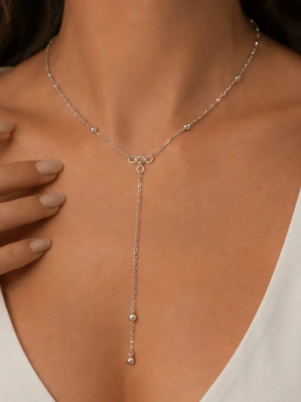 Gold & Silver Finsh Y-shape Lariat Necklace – Elegant Dainty Jewelry for Women